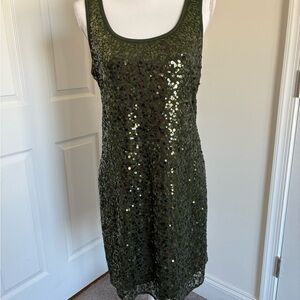 INC International Concepts Olive Sequin Midi Dress